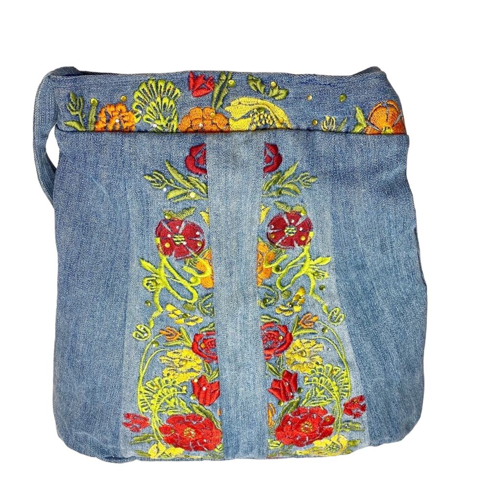 Unbranded Bohemian Jean Bag Floral Embroidery Large